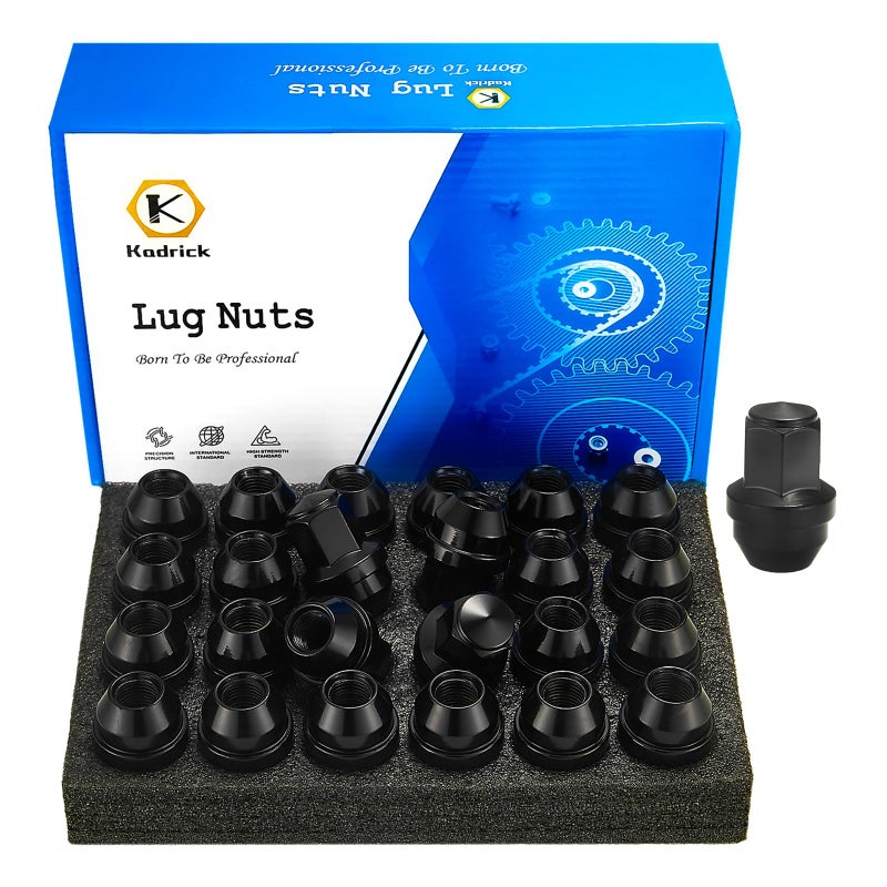 Kadrick 24Pcs M14x1.5 Lug Nuts Replacement for Ford Expedition/F-150 2015-2022, One-Piece Solid Black OEM Factory Style Large Acorn Seat Wheel Nuts for Lincoln 2016-2021 MKX, Anti-Rust Updated - Image 1